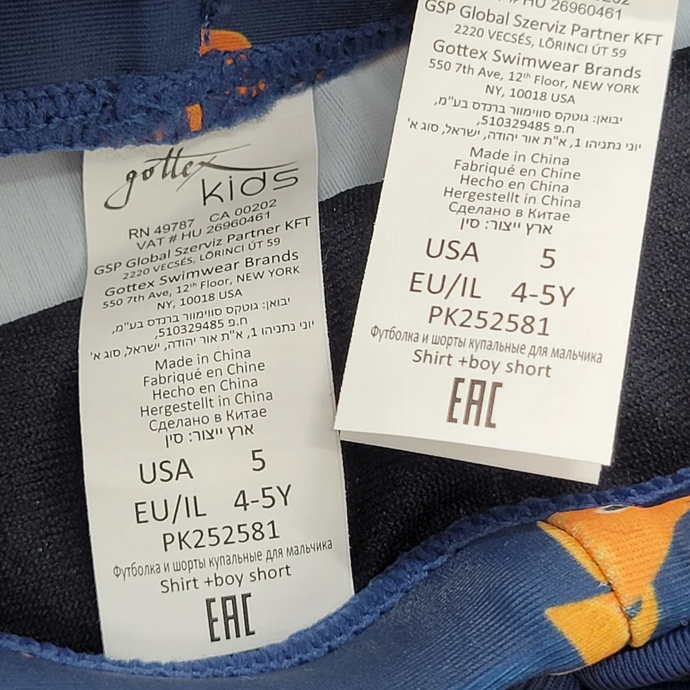 Gottex Kids Swin Set Navy Orange Fish Short Sleeve Shorts Boys Size 5 NEW